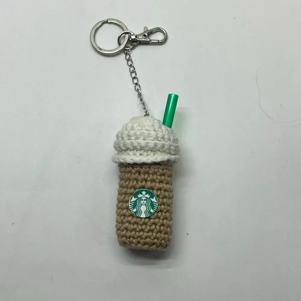handmade crochet coffee frappuccino‎ cup plush keychain barista gift latte